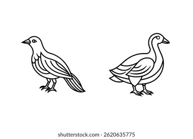 Vector Illustration Of Two Birds Outline Minimalist Black And White Graphic