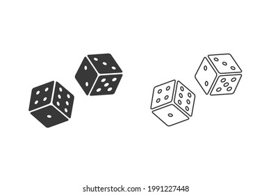 Vector illustration of two black dice icon set modern flat style