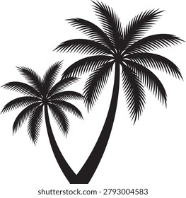 A vector illustration of two black palm trees with detailed leaves on a pure white background, ideal for travel and nature concepts