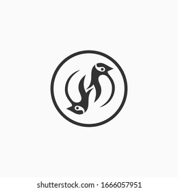 Vector illustration of a two black silhouette of a penguin. Isolated sign template