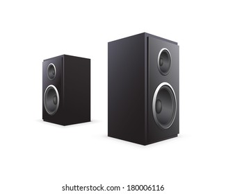A vector illustration of two black speakers, isolated on white/Two Black Speakers