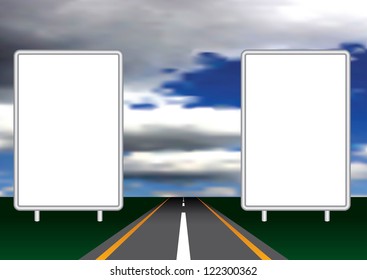 vector illustration with two blank billboards on open road