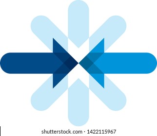 Vector illustration. Two blue arrows in front each other. Geometric style.