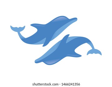 vector illustration of two blue dolphin 