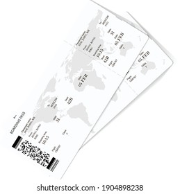 Ilustración vectorial de dos tarjetas de embarque. Pasajes aéreos. La tarjeta de embarque contiene datos ficticios en el texto. Los viajeros necesitan tener pasajes de embarque de papel para viajar en avión