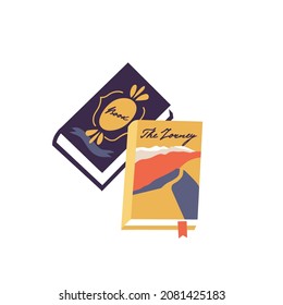 Vector illustration two books in hardbacks with bookmarks isolated on a white background.