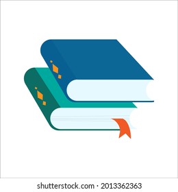 Vector illustration two books lie on top of each other. Bookmarked textbook. A stack of books.