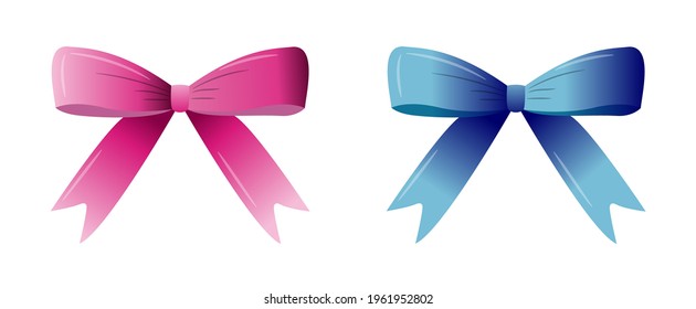 Vector illustration of two bows. Blue and pink bows. Cute picture of colored ribbons