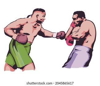 Vector illustration of Two boxers are fighting in vintage style isolated on white background