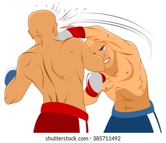 Vector illustration of a two boxers on ring