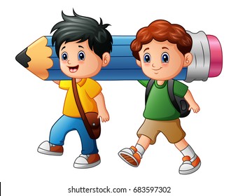 Vector Illustration Two Boy Cartoon Holding Stock Vector (Royalty Free ...