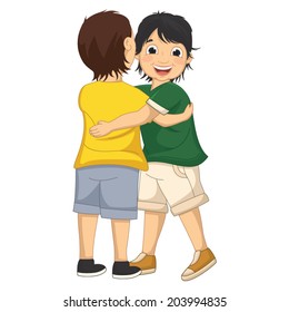 Vector Illustration Of  Two Boys Hugging Each Other