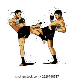 vector illustration of two boys muay thai fighter