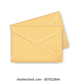 Vector illustration two brown, golden envelope isolated on white background. Realistic mockup envelope template, design.