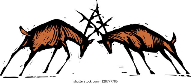Vector illustration of two bucks fighting