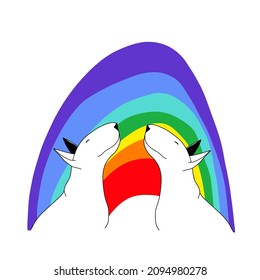 vector illustration. two bull terriers on a rainbow background. Perfect for T-shirts, accessories, swamps, notebooks