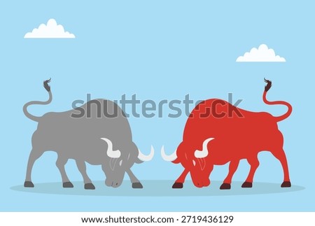 Vector illustration of two bulls fighting, representing rivalry, competition, strength, power struggle, conflict, and intense confrontation in nature or business
