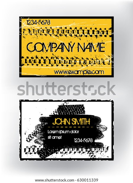 Vector illustration of the two business cards with\
tire tracks