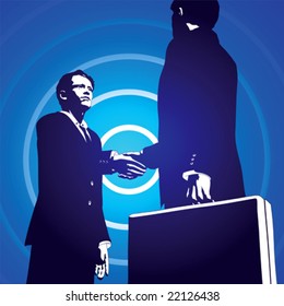 Vector Illustration of two business men closing a deal with a handshake