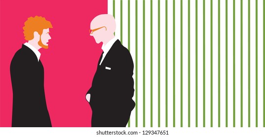 The vector illustration of two businessmen in office
