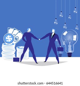 Vector illustration of two businessmen shaking hands. Business handshake, partnership concept flat style design.