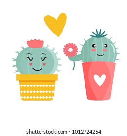 Vector illustration of two cacti in love 