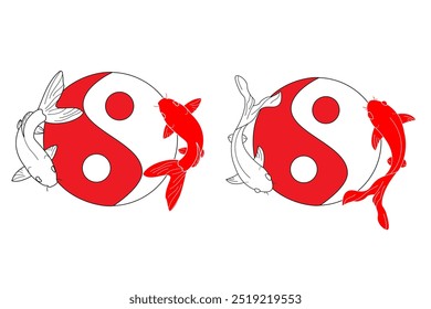 vector illustration of two carp fishes in the circle of yin yang symbol.
