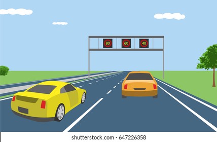 Vector illustration of two cars on highway