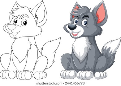 Ilustración vectorial de dos perros de dibujos animados, coloreados y perfilados.