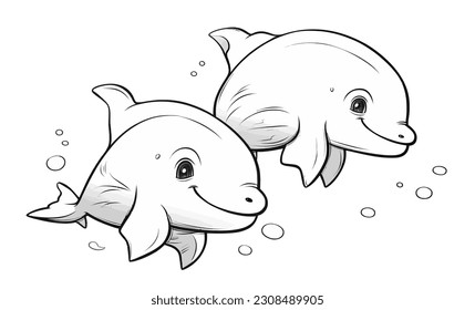 Vector Illustration, Two Cartoon Dolphins character
