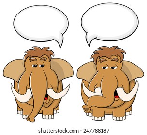 vector illustration of two cartoon mammoths talk to each other