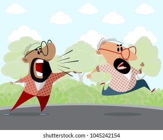 Vector illustration of two cartoon men outdoors