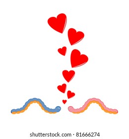 Vector illustration of two caterpillars in love