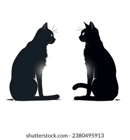 Vektorgrafik von zwei Katzen in schwarzer Silhouette auf sauberem, weißem Hintergrund, mit anmutigen Formen.