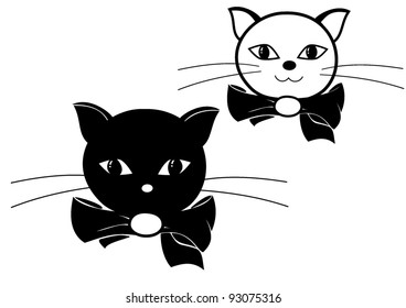 vector illustration of two cats black and white