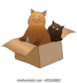 Vector illustration Two cats in a cardboard box