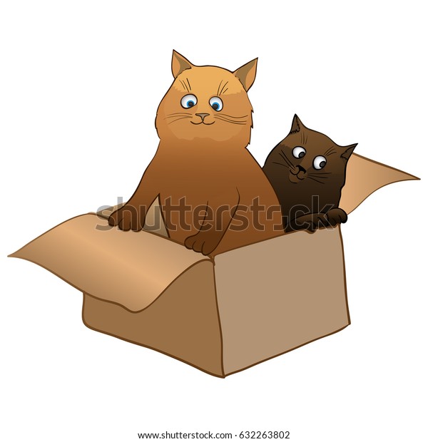 Vector Illustration Two Cats Cardboard Box Stock Vector (Royalty Free ...