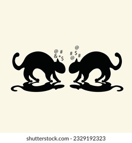vector illustration of two cats having a fight with their shadows