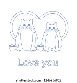 Vector illustration of two cats with heart shaped tails. Love, romantic concept. Happy Valentine's Day. Design for greeting card, party card, banner, poster or print.