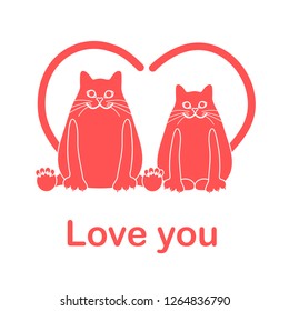 Vector illustration of two cats with heart shaped tails. Love, romantic concept. Happy Valentine's Day. Design for greeting card, party card, banner, poster or print.