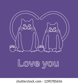 Vector illustration of two cats with heart shaped tails. Love, romantic concept. Happy Valentine's Day. Design for greeting card, party card, banner, poster or print.