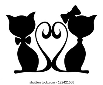 Vector illustration of two cats, isolated on white background