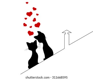 Vector illustration of a two cats love