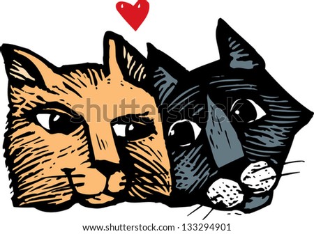 Vector illustration of two cats in love