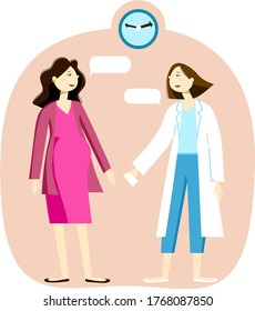 vector illustration with two characters a doctor gives a prescription to a pregnant woman
