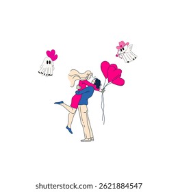 vector illustration of two characters hugging