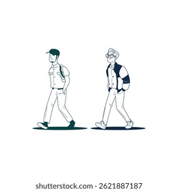 vector illustration of two characters running