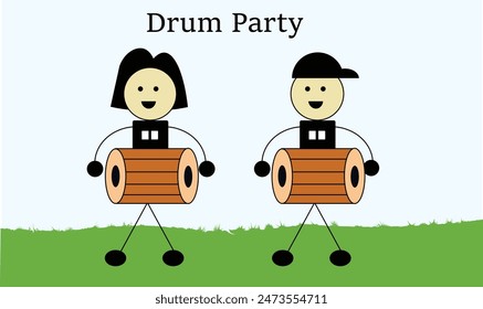 Vector illustration of two cheerful kids, girl and boy playing drums at lohri, baisakhi festival. 