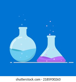 ilustración vectorial de dos botellas químicas con líquido burbujeante