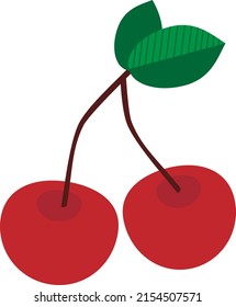 Vector illustration of two cherries with green leaves